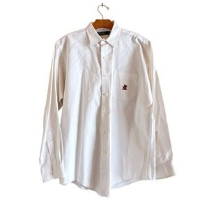 80s Polo Ralph Lauren  XL White Oxford Button Down Shirt Made in USA Bear Logo